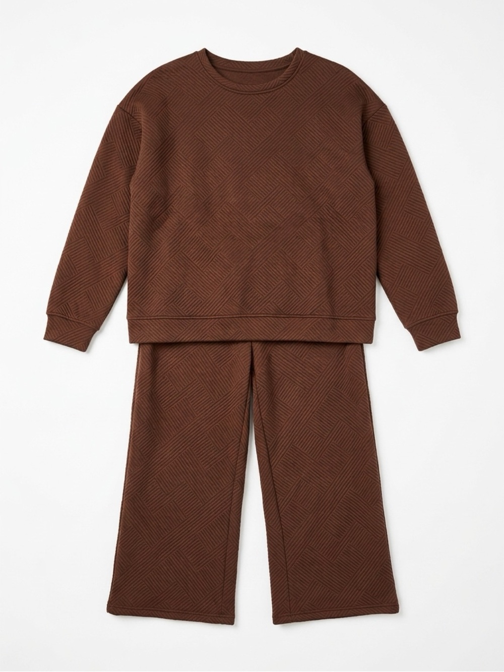 Boutique Textured Lounge Set Brown Size L Wide Leg Matching Set